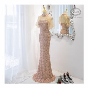 Retro Gold Sequin Maxi Dress